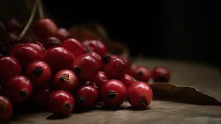 Cranberries on a wooden table. Selective focus. Toned.の素材