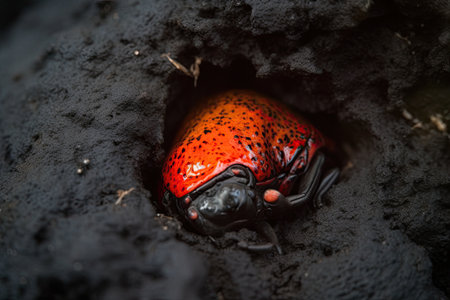 Close up of a red poison dart frog in its nest in Hawaiiの素材