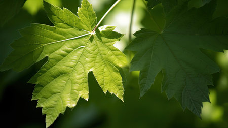 Green leaves of a maple in the spring. Shallow depth of field.の素材