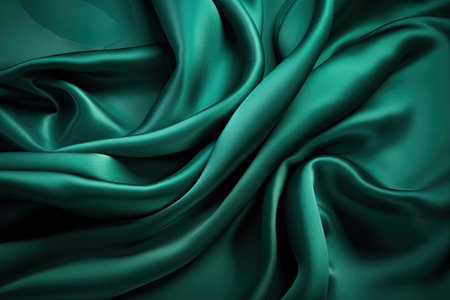 Closeup of rippled green silk fabric as abstract background.の素材