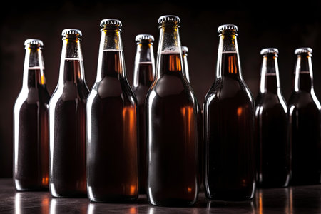 Beer bottles on a dark background. Bottles of beer on a dark background.の素材