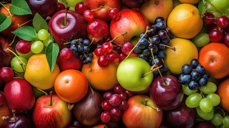 Background of fresh fruits. Fruits background. Healthy food concept.の素材