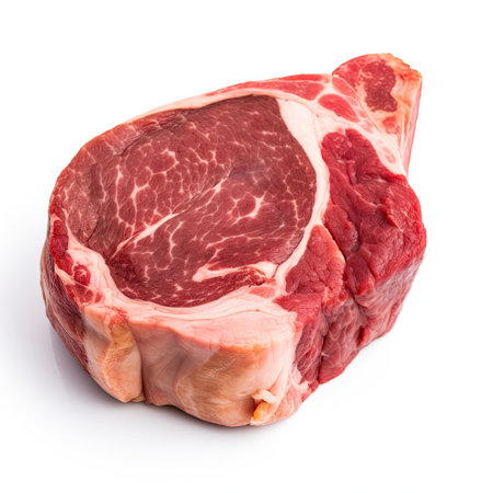 Piece of raw beef meat isolated on white background cutout.の素材