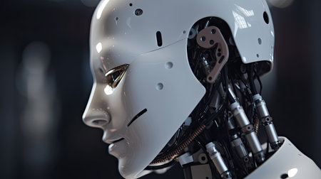 3d rendering robot artificial intelligence or machine learning concept with human faceの素材
