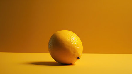 Lemon on a yellow background. Minimal still life photography.の素材