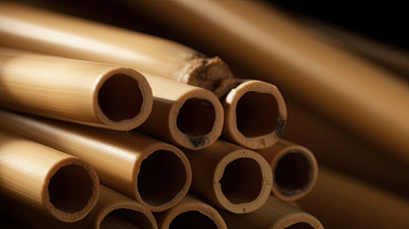 Close-up of bamboo tubes on a black background. Selective focus.の素材