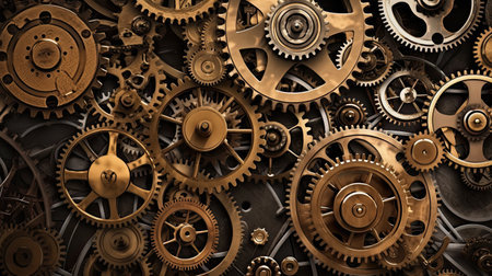 Gears and cogs mechanism as industrial background, 3D renderingの素材