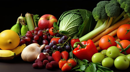 Composition with variety of raw organic vegetables and fruits. Balanced dietの素材