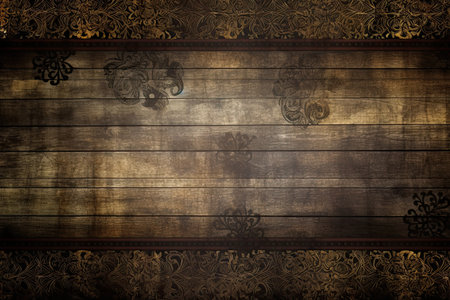 Wooden background with ornaments and drapery on itの素材