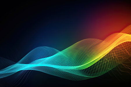 abstract colorful wavy lines on dark background. Vector illustration.の素材