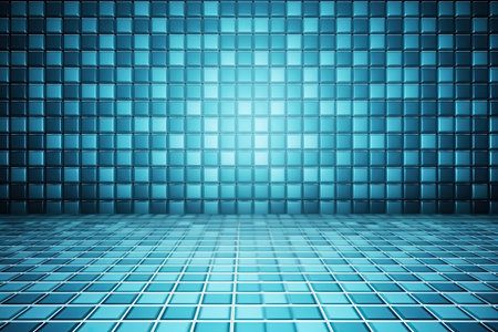 Abstract blue mosaic background. 3d rendering, 3d illustration.の素材
