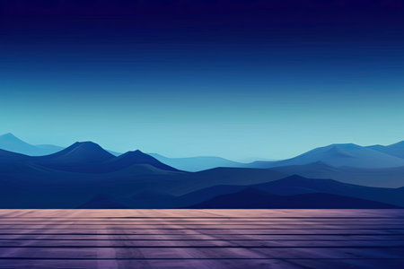 Wooden floor and mountains in the background. EPS 10 vector file includedの素材