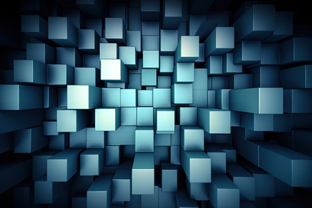 Abstract blue cubes background, 3d render, square shape, digital illustrationの素材