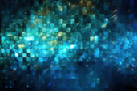 abstract blue background with square tiles and lights. 3d illustrationの素材