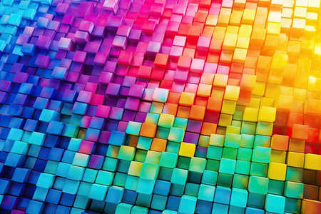 abstract colorful cubes background, 3d render, computer digital imageの素材
