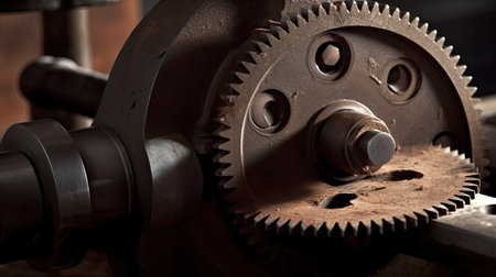 Close up of a gear wheel in a factory, shallow depth of fieldの素材