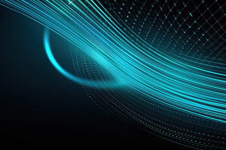 Abstract technology background with blue glowing lines and dots. Vector illustration.の素材