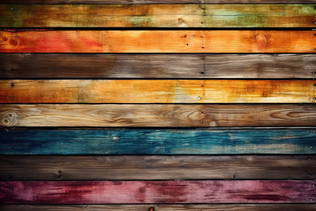 colorful wooden wall background, closeup photo of old wood textureの素材