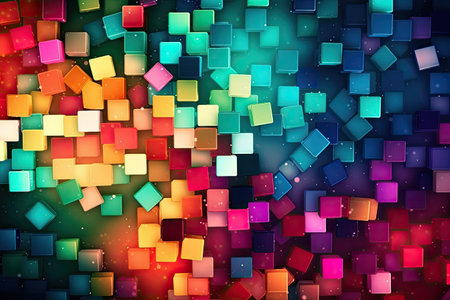 abstract colorful background with cubes and light effects. 3d renderの素材