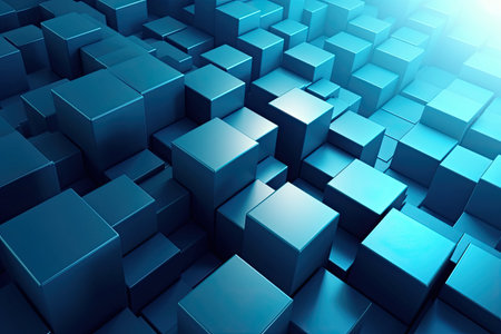Abstract blue background with cubes, 3d render, square image.の素材