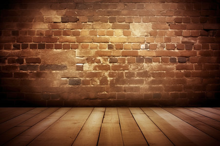 old room with brick wall and wooden floor, grunge background.の素材