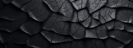 Panorama of cracked black paint. Abstract background and texture for design.の素材