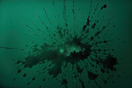 abstract green background with black paint splashes on a green backgroundの素材