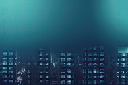 Abstract night city with skyscrapers and neon lights. 3D Renderingの素材