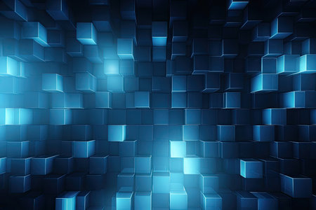 Abstract blue cubes background, 3d render, square pattern, digital illustrationの素材