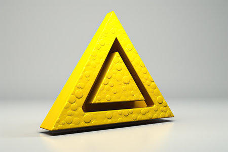 3d render of a yellow triangle in a white background with shadowの素材