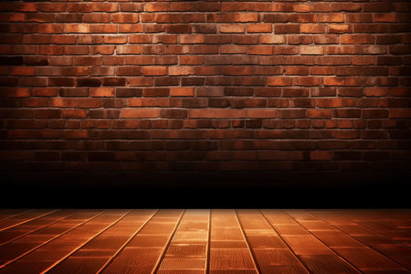 Brick wall and wooden floor as background. 3D illustration.の素材