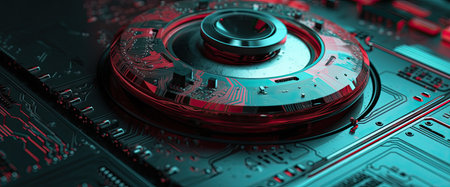 Circuit board close-up. Technology concept. 3d illustrationの素材