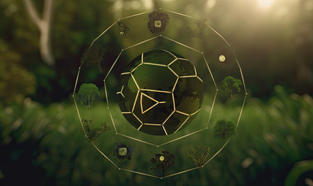 3d rendering of a soccer ball with a network on the backgroundの素材