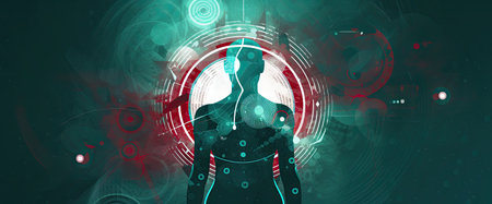 Digital illustration of  human body  in colour  background. Technology conceptの素材