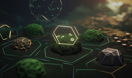 3D rendering of a low polygonal background with hexagonsの素材