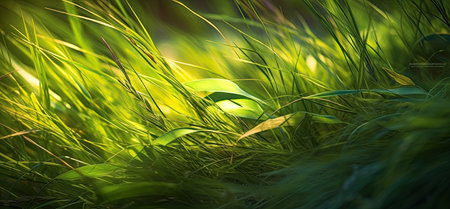 Green grass in the forest, close-up. Nature background.の素材