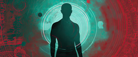 Silhouette of a man on a digital background. Medical conceptの素材