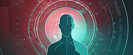 Abstract background with human head hologram and circuit. Artificial intelligence concept. 3D Renderingの素材