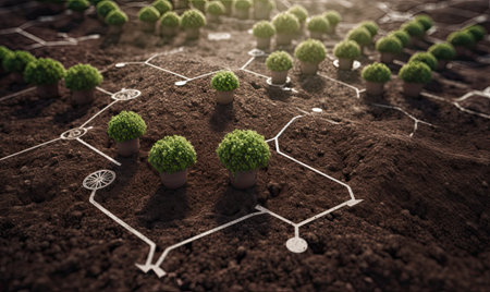 Green seedlings growing in soil. Ecology concept. 3D Renderingの素材