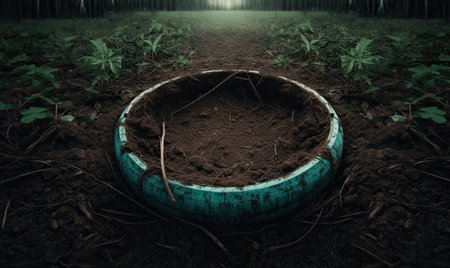 Huge hole in the ground. Green forest. 3d renderingの素材