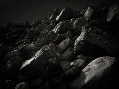3d rendering of a pile of rocks in black and white.の素材