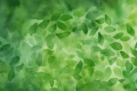 Watercolor background with green leaves. Hand painted watercolor background.の素材