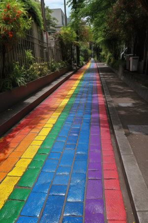 Colorful tile walkway in public park, Bangkok, Thailand.の素材
