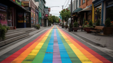 Colorful rainbow line on the street in New Orleans, Louisiana.の素材