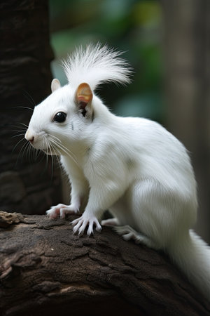 White squirrel on a tree branch in the zoo. Animal portrait.の素材