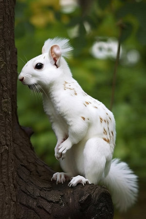 White squirrel sitting on a tree branch in the park. Beautiful animal.の素材