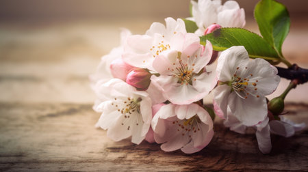 cherry blossom on wood background, vintage style, soft focusの素材