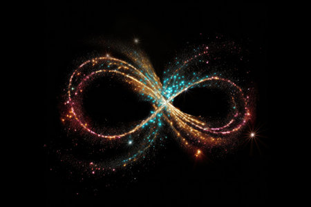 abstract background with an infinity symbol made of multicolored lightsの素材