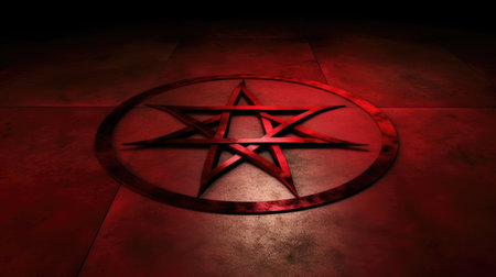 Red star on a dark background. 3d rendering. Computer digital drawing.の素材