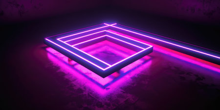 3d rendering of abstract background with neon lights. Ultraviolet neon lights.の素材